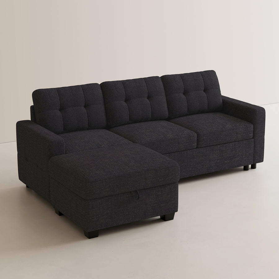 Graphite-Grey-/-Chenille-4-Seat-L-Shaped-Pullout-Sectional
