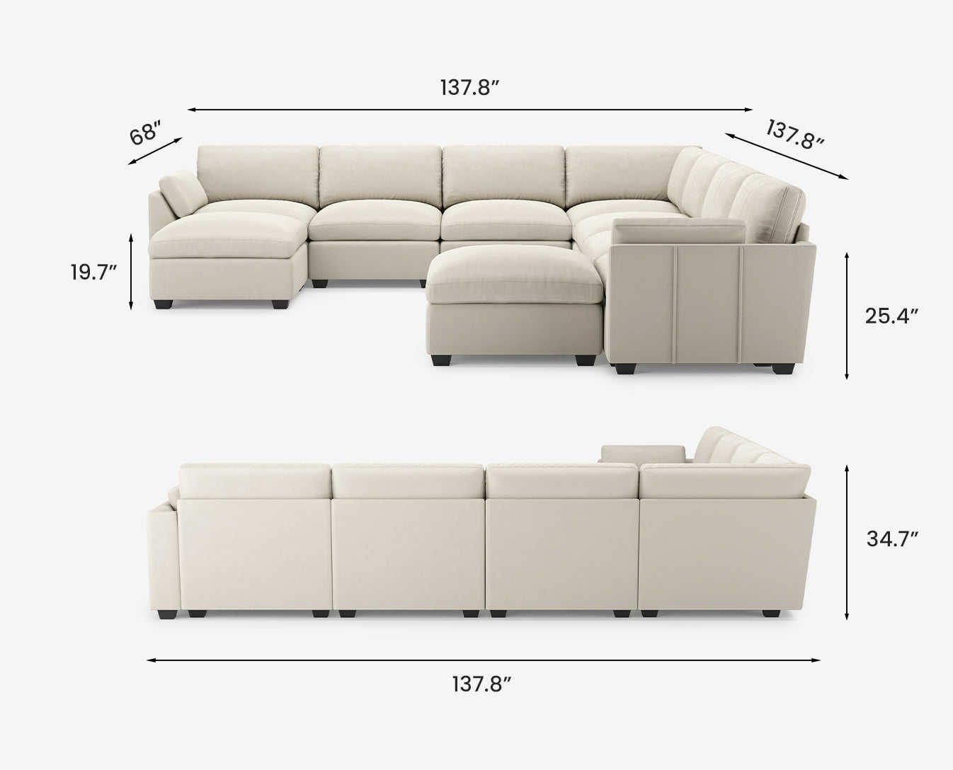 Uteeran Modular Oversized Velvet 7 Seats Cloud Sofa
