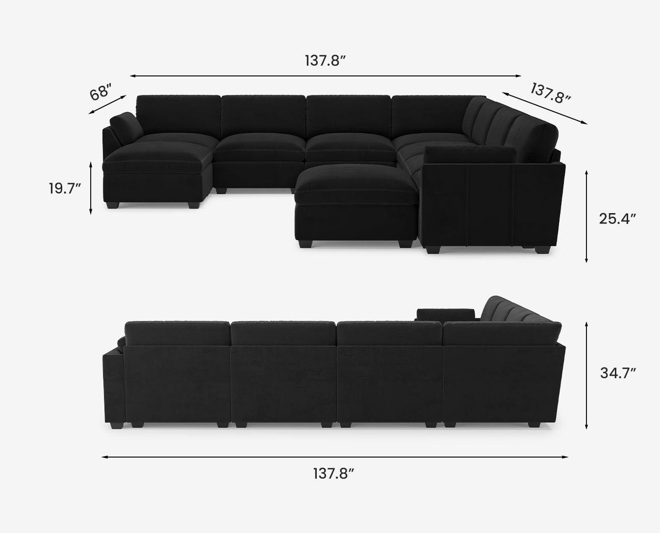 Uteeran Modular Oversized Velvet 7 Seats Cloud Sofa
