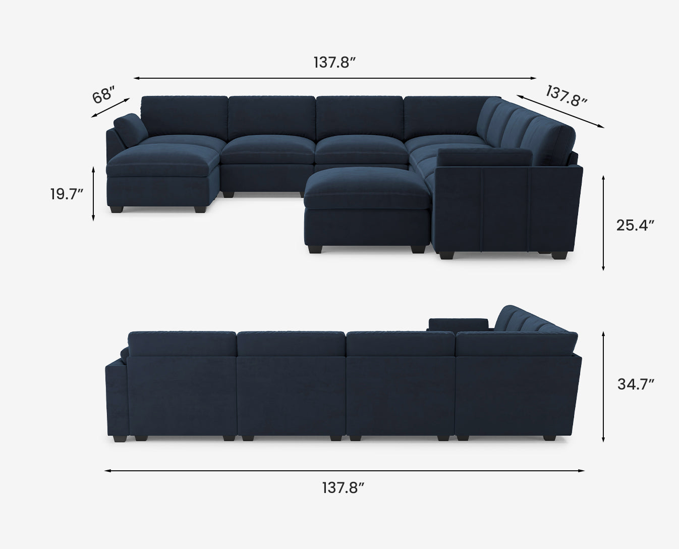Uteeran Modular Oversized Velvet 7 Seats Cloud Sofa