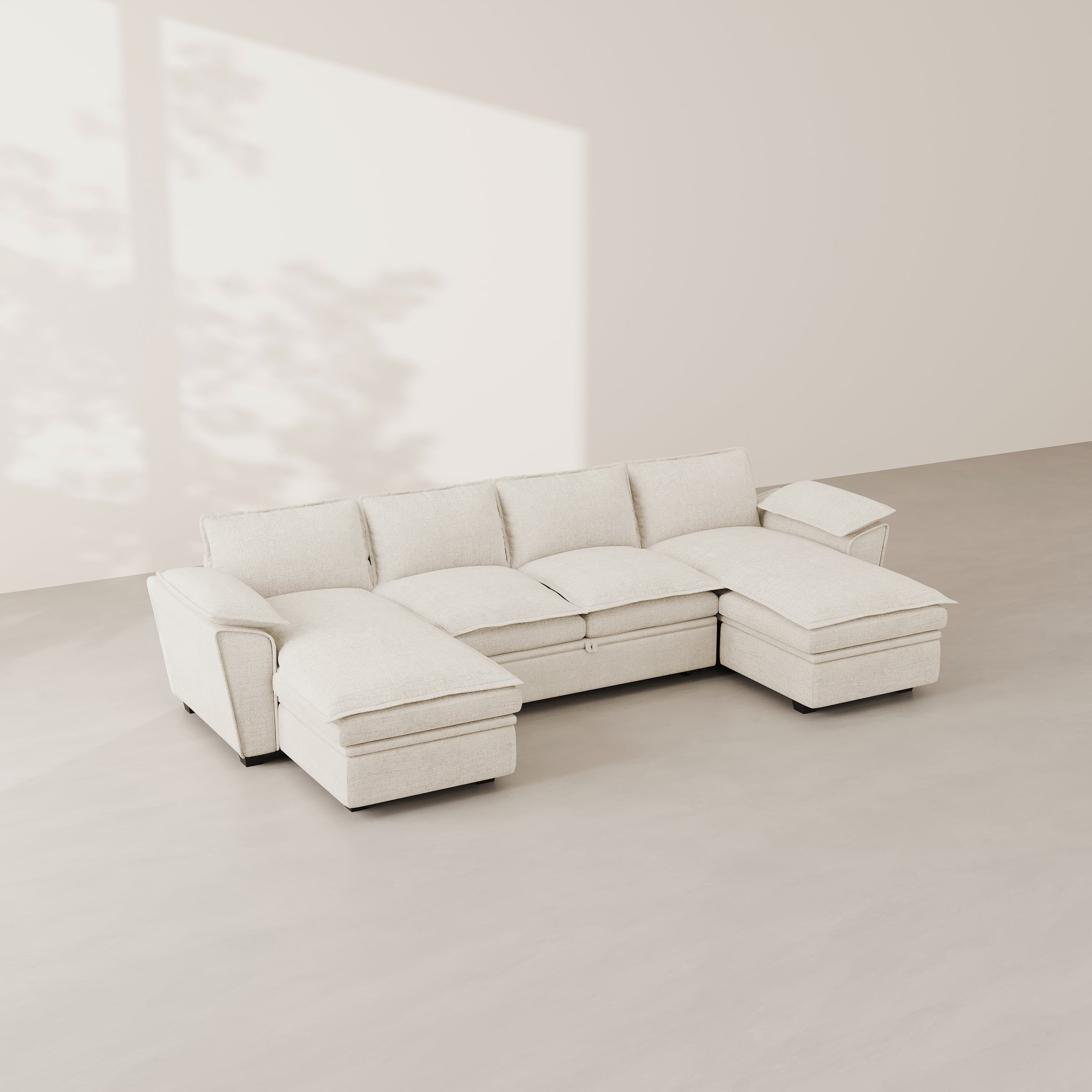 Chenille-Misty-White-4-Seats-U-Shape-Sectional