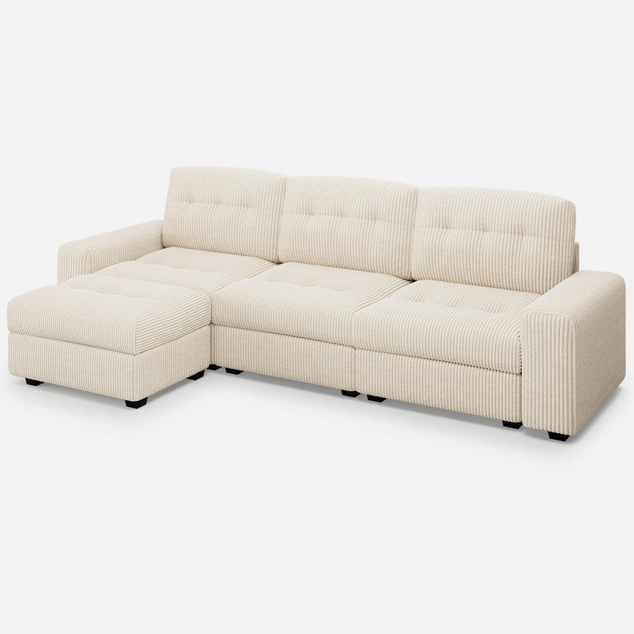 Ivory-Beige-/-Corduroy-3-Seat-Sectional-with-Ottoman