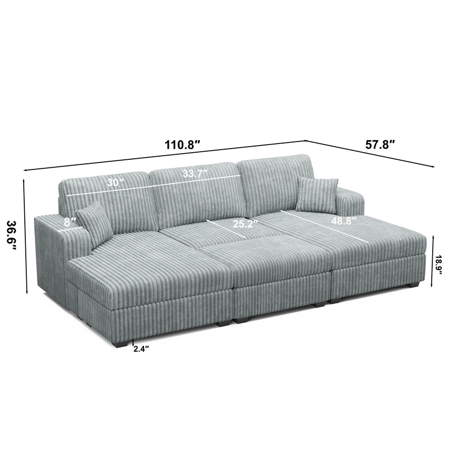 Frosted-Grey-/-Corduroy-4-Seat-U-Shaped-Double-Chaise-Pit-Sectional-dimension
