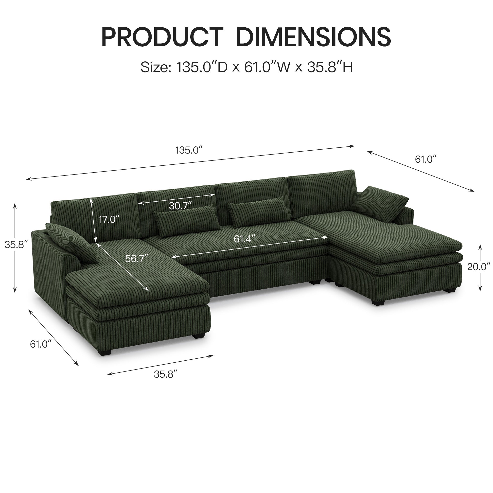Vayla Oversized Cloud 4 Seats Sofa with Double Chaise