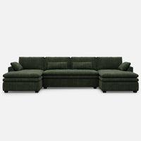 Olivewood-Green-/-Corduroy-4-Seat-U-Shaped-Double-Chaise-Sectional