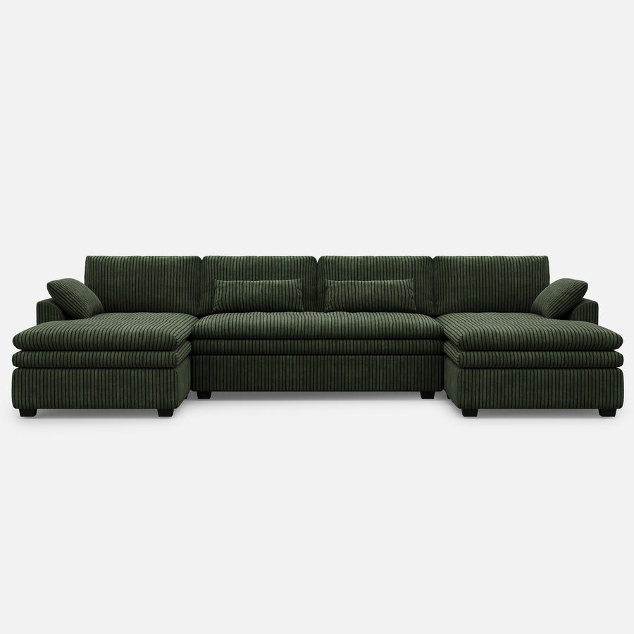 Olivewood-Green-/-Corduroy-4-Seat-U-Shaped-Double-Chaise-Sectional
