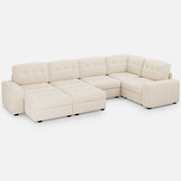 Ivory-Beige-/-Corduroy-5-Seat-Corner-Sectional-with-2-Ottomans