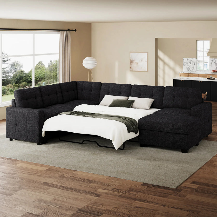 Graphite-Grey-/-Chenille-7-Seat-U-Shaped-Pullout-Sectional