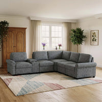 Silver-Grey-/-Chenille-5-Seat-L-Shaped-Sectional-with-Console