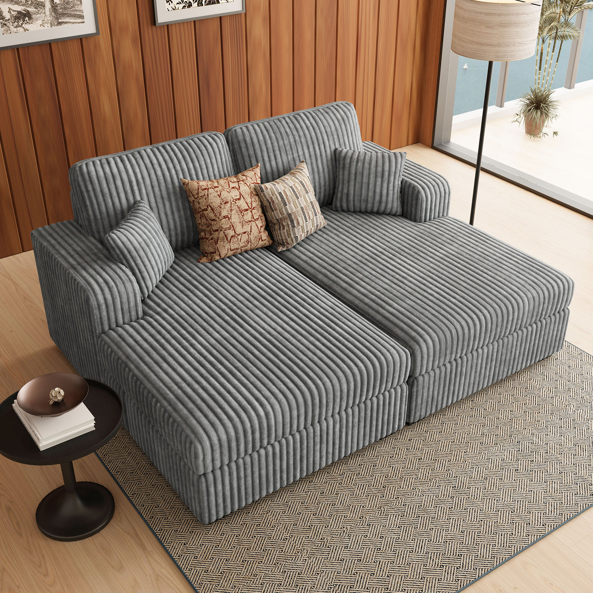 belffin-grey-corduroy-modular-pit-sectional-sofa-bed-in-living-room