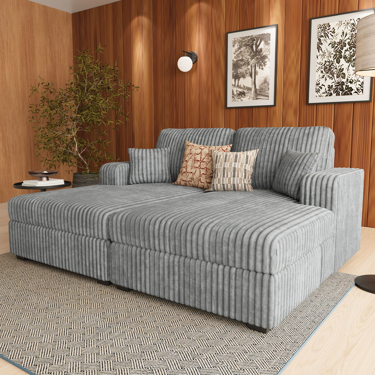 belffin-grey-corduroy-modular-sectional-sofa-bed-front-view