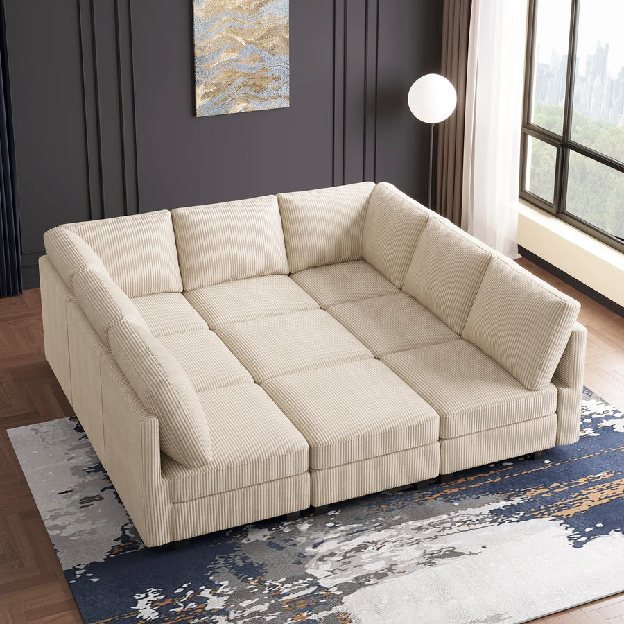 Ivory-Beige-/-Corduroy-9-Seat-Pit-Sectional