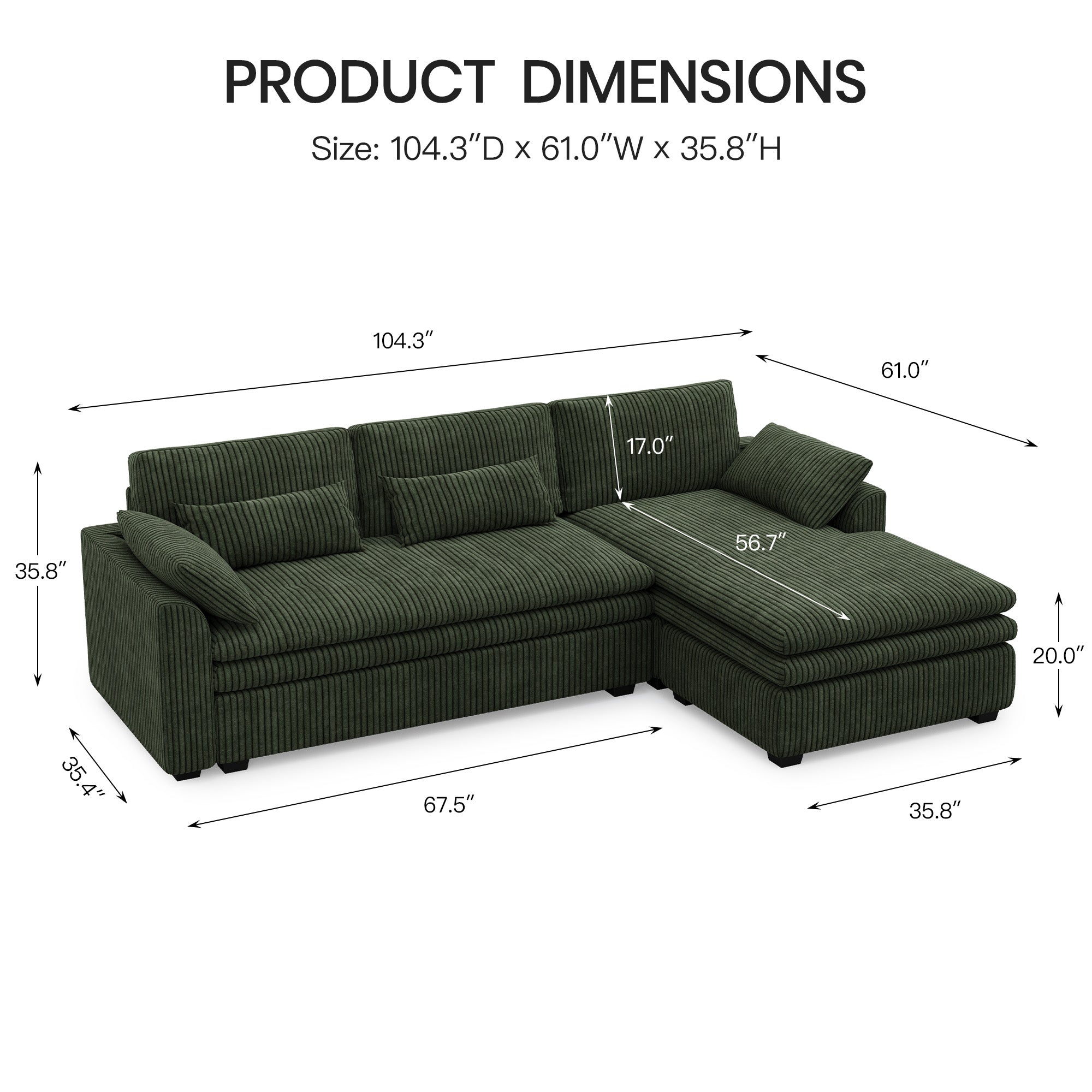 Vayla Oversized Cloud 3 Seats L Shaped Sofa