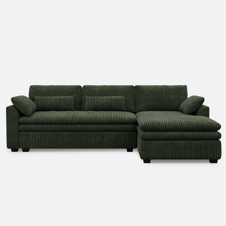 Olivewood-Green-/-Corduroy-3-Seat-Right-Chaise-Sectional