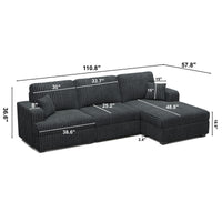 Shadow-Charcoal-/-Corduroy-3-Seat-Right-Chaise-Sectional-dimension