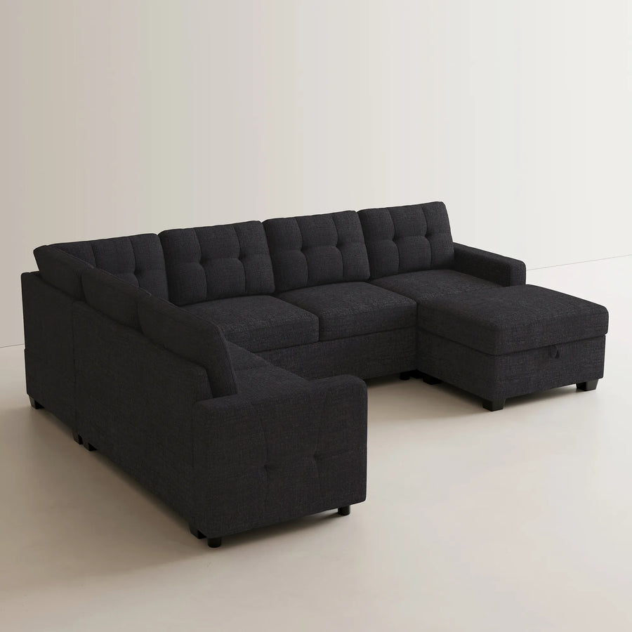 Graphite-Grey-/-Chenille-7-Seat-U-Shaped-Pullout-Sectional