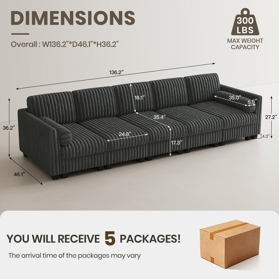 Dark-Grey-/-Faux-Rabbit-Fur-Corduroy-5-Seat-Sleeper-Sofa-dimension