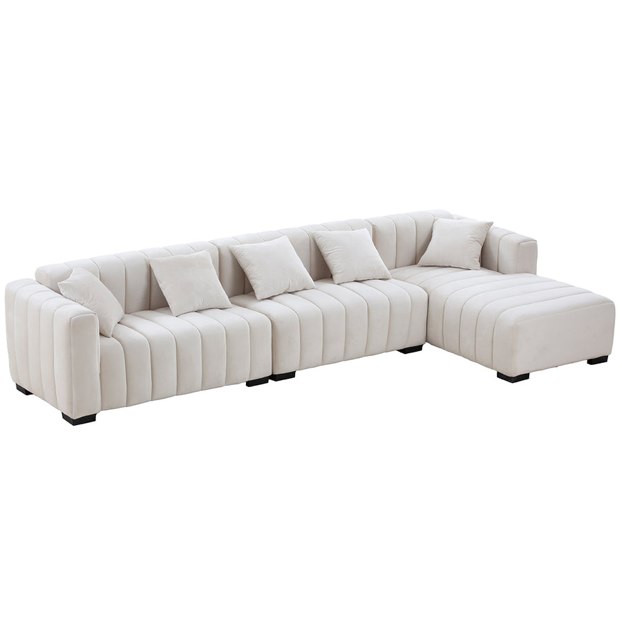 Cosmic-Latte-/-Velvet-5-Seat-Right-Chaise-Sectional