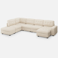 Ivory-Beige-/-Corduroy-5-Seat-L-Shaped-Sectional-with-Ottoman