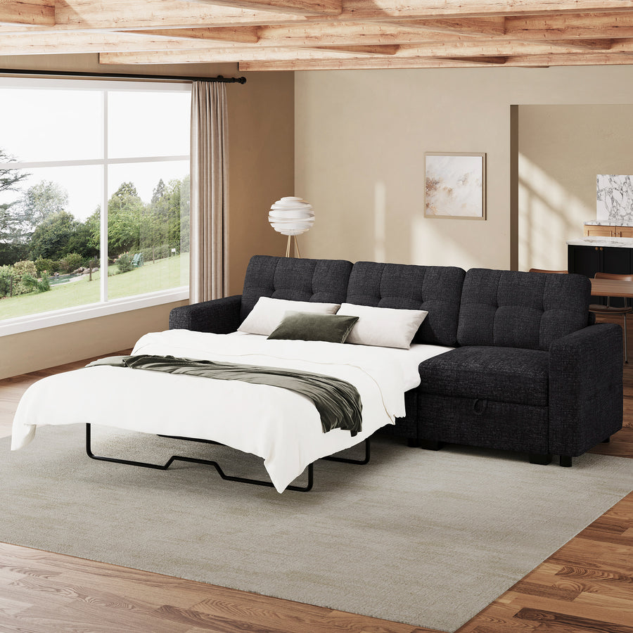 Graphite-Grey-/-Chenille-3-Seat-Pullout-Sofa