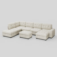 Ivory-Beige-/-Corduroy-5-Seat-L-Shaped-Left-Chaise-Sectional-with-2-Ottomans
