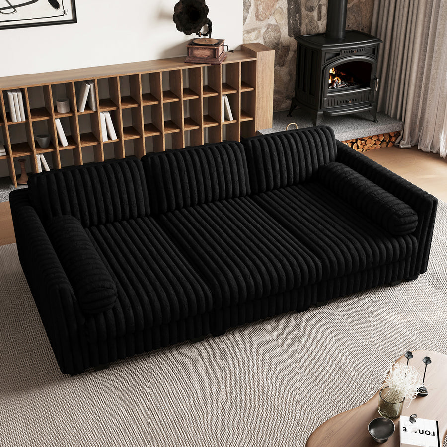 Piano-Black-/-Faux-Rabbit-Fur-Corduroy-3-Seat-Sleeper-Sofa
