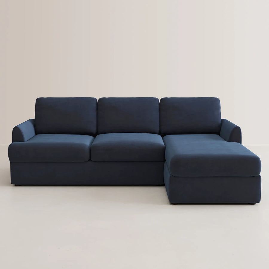 Navy-Blue-/-Velvet-2-Seat-L-Shaped-Left-Chaise-Sectiona