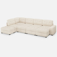 Ivory-Beige-/-Corduroy-6-Seat-L-Shaped-Sectional-with-2-Ottomans