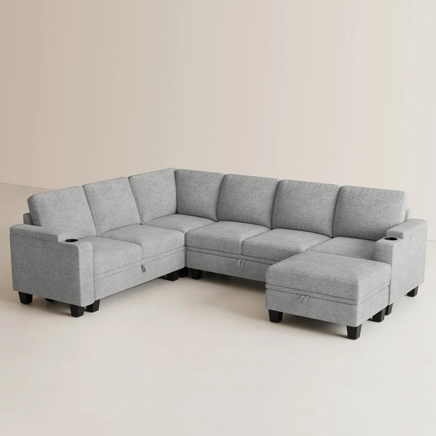 Silver-Grey-/-Chenille-7-Seat-U-Shaped-Sectional
