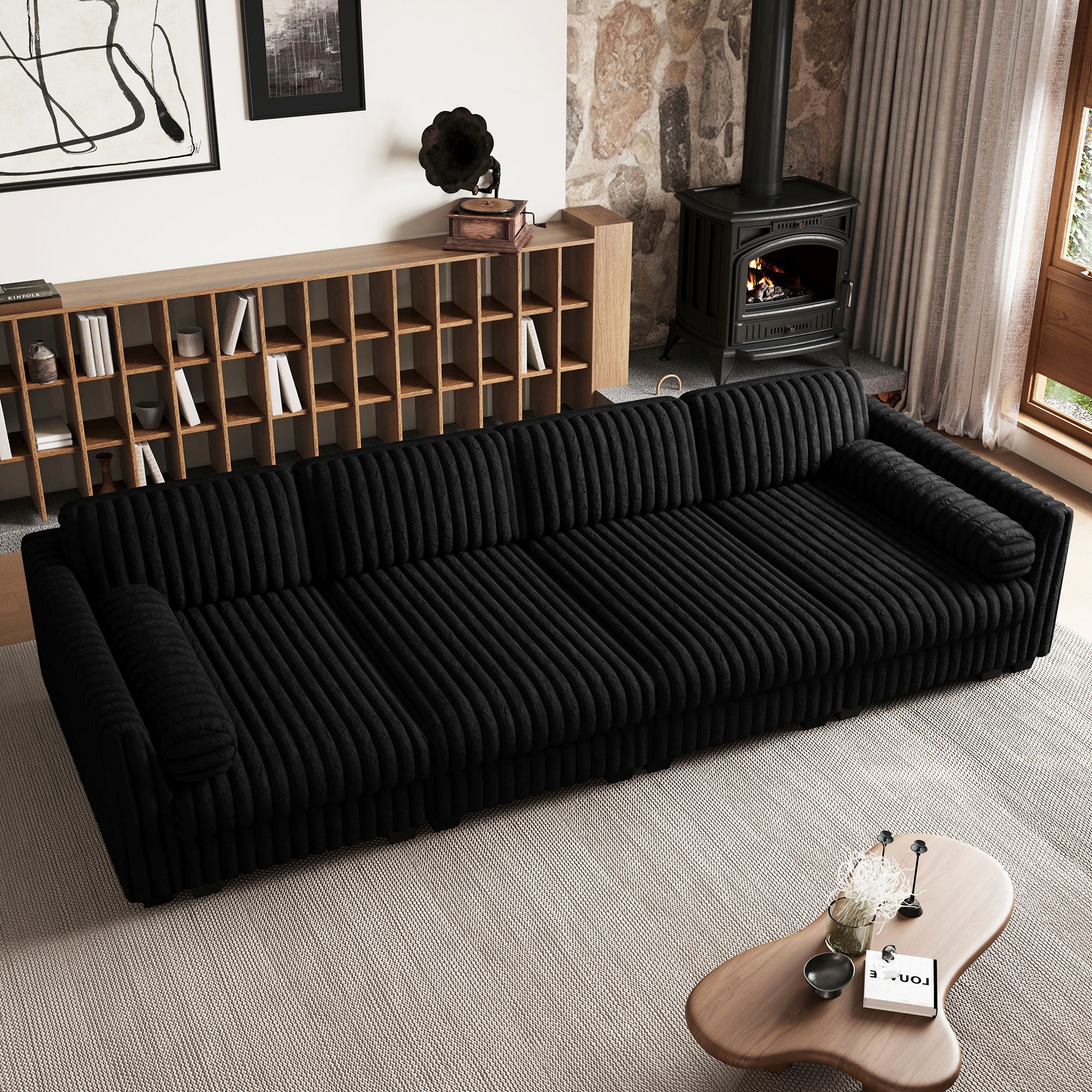 Piano-Black-/-Faux-Rabbit-Fur-Corduroy-111-Inch-Sleeper-Sofa