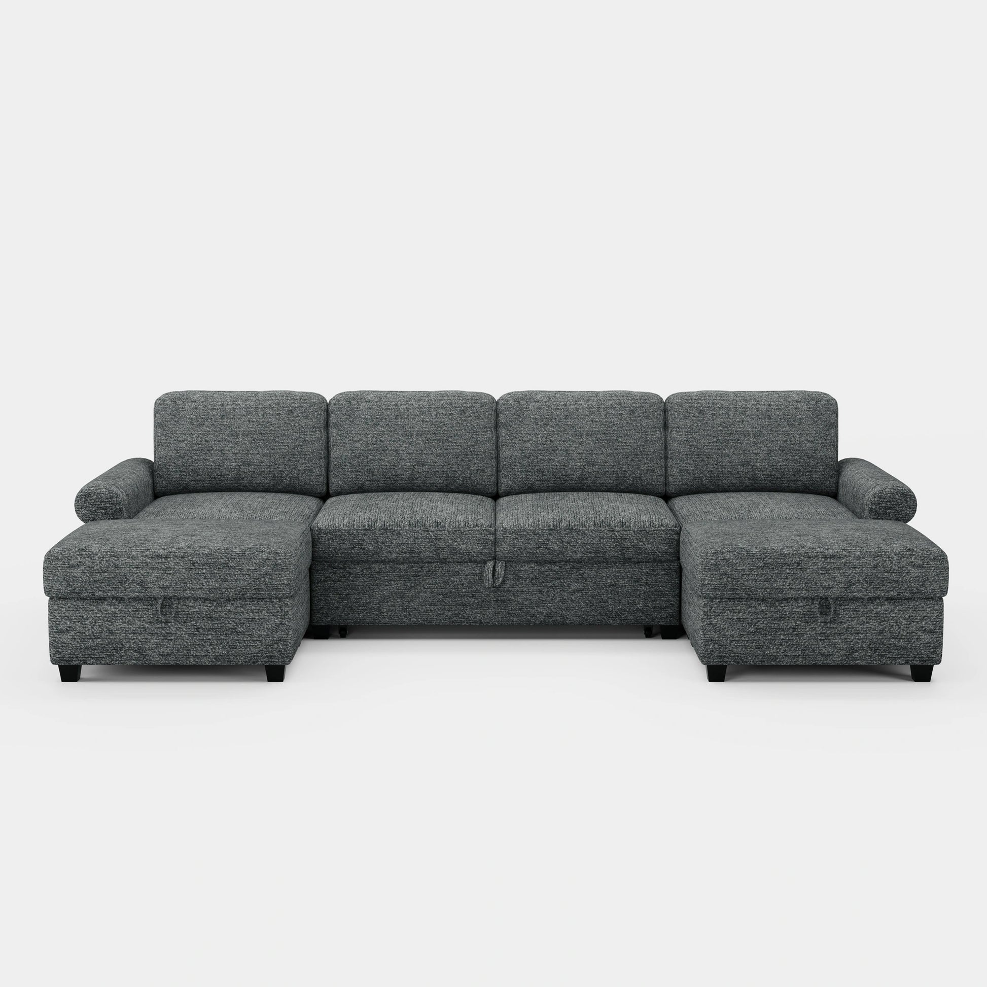 Silver-Grey-/-Chenille-4-Seats-Pullout-U-Shaped-Sectional