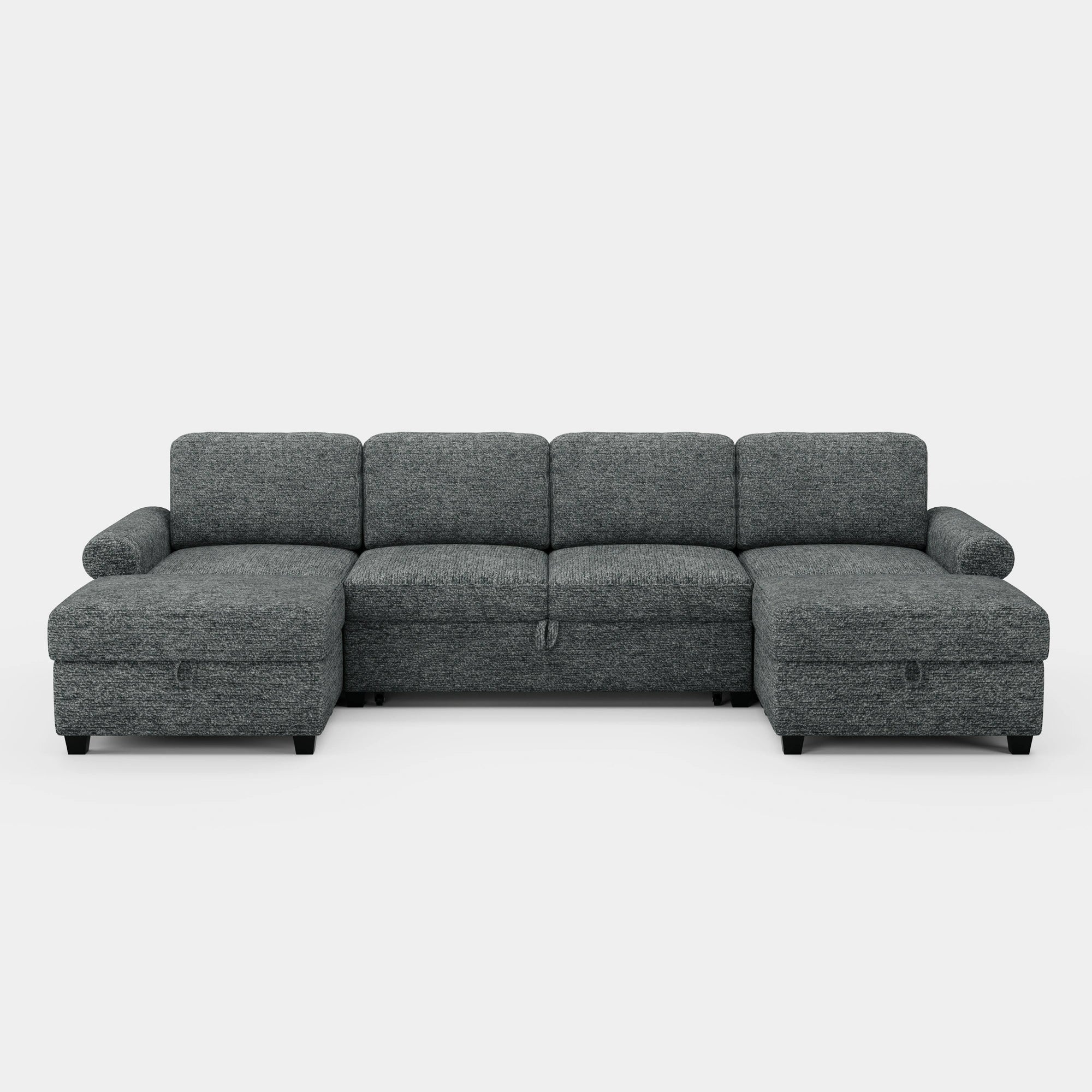 Silver-Grey-/-Chenille-4-Seats-Pullout-U-Shaped-Sectional