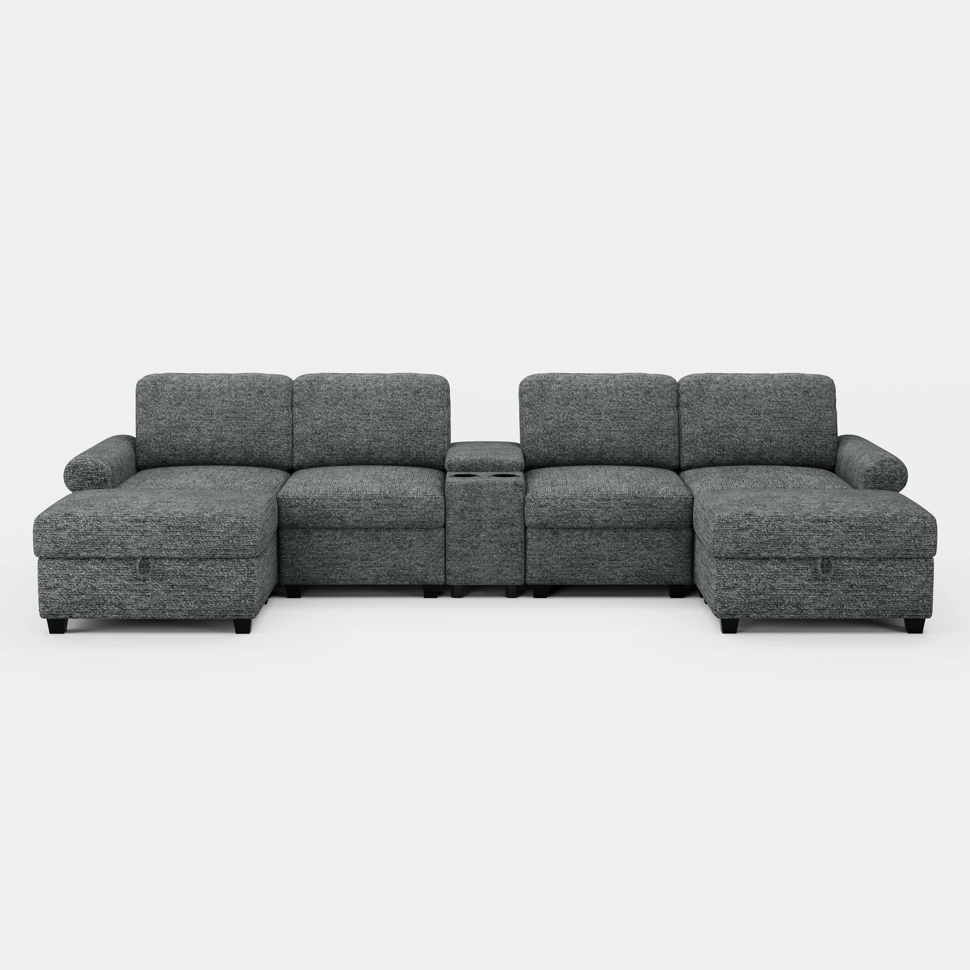 Silver-Grey-/-Chenille-4-Seats-U-Shaped-Sectional-with-Console