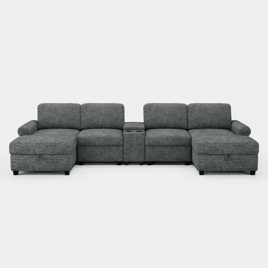 Silver-Grey-/-Chenille-6-Seat-U-Shaped-Sectional-with-Console