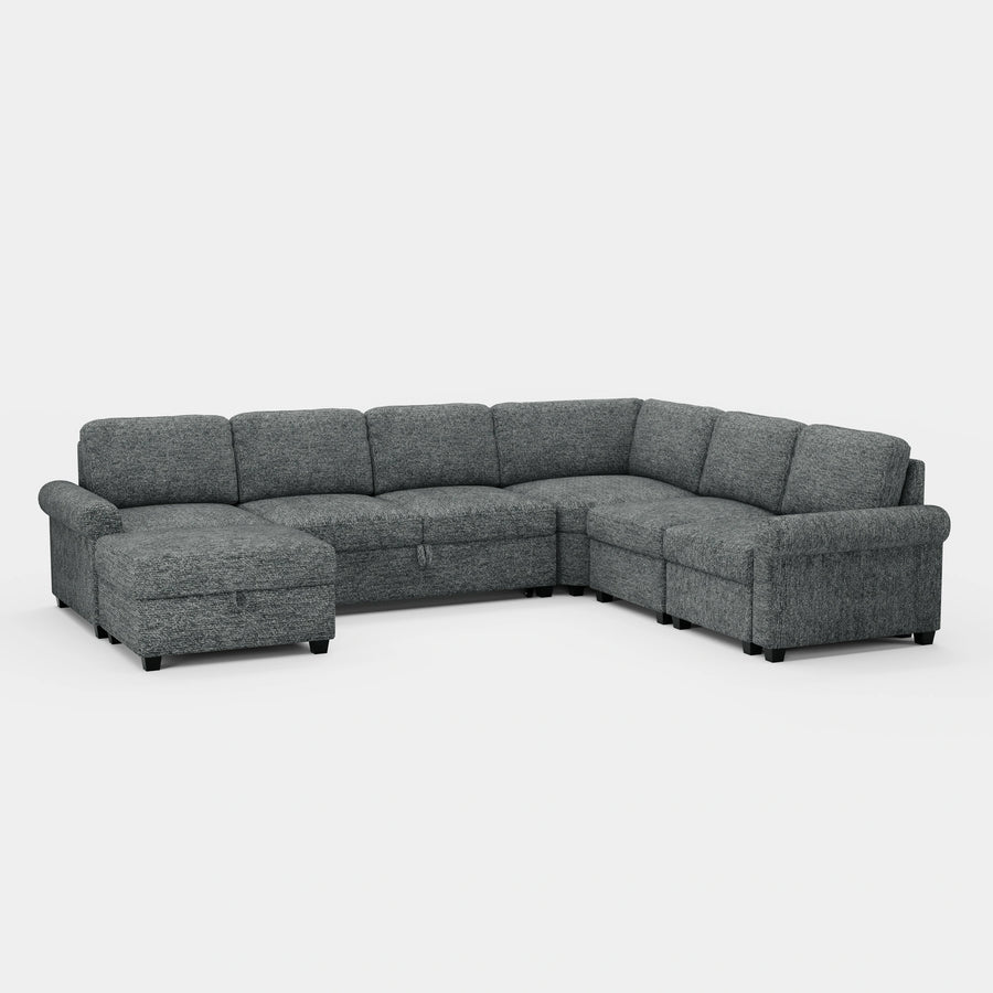 Silver-Grey-/-Chenille-7-Seat-U-Shaped-Pullout-Sectional