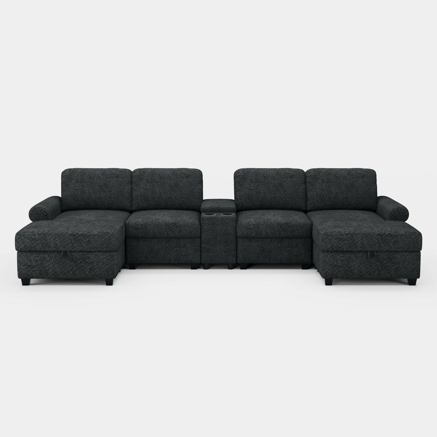 Graphite-Grey-/-Chenille-6-Seat-U-Shaped-Sectional-with-Console