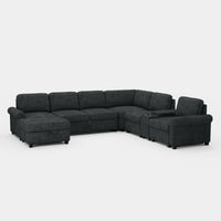 Graphite-Grey-/-Chenille-7-Seat-U-Shaped-Pullout-Sectional-with-Console