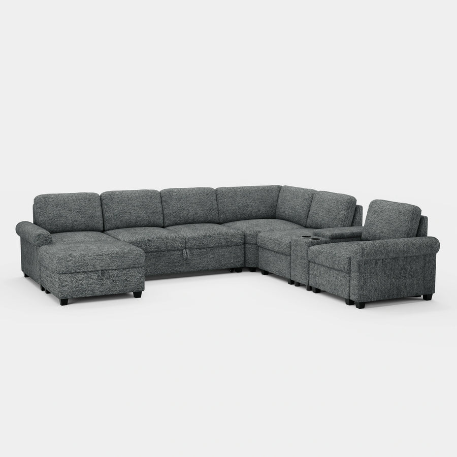 Silver-Grey-/-Chenille-7-Seat-U-Shaped-Pullout-Sectional-with-Console