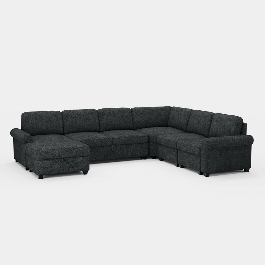 Graphite-Grey-/-Chenille-7-Seat-U-Shaped-Pullout-Sectional