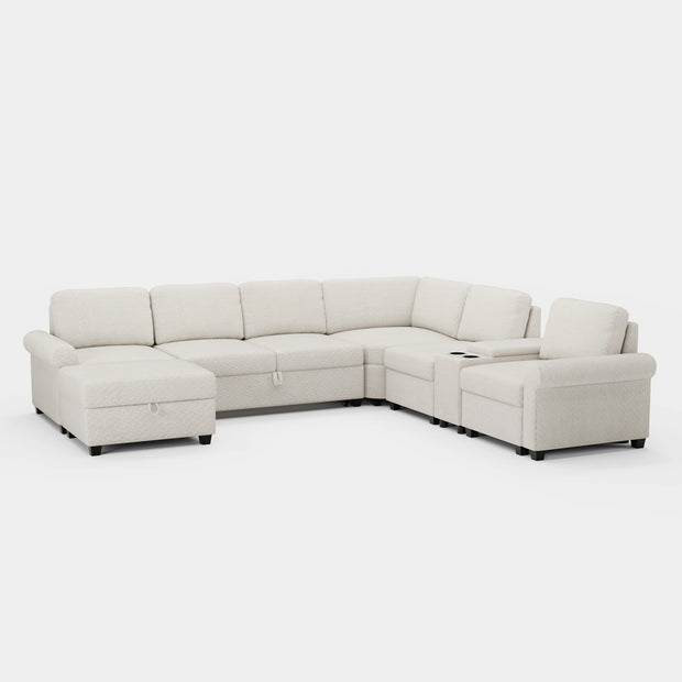 Misty-White-/-Chenille-7-Seat-U-Shaped-Pullout-Sectional-with-Console