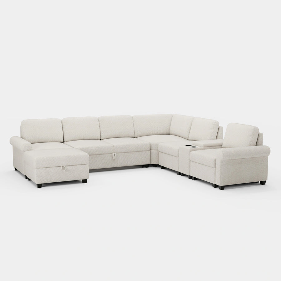 Misty-White-/-Chenille-7-Seat-U-Shaped-Pullout-Sectional-with-Console