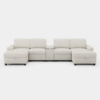 Misty-White-/-Chenille-6-Seat-U-Shaped-Sectional-with-Console