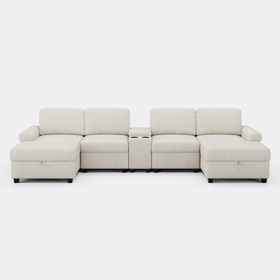 Misty-White-/-Chenille-6-Seat-U-Shaped-Sectional-with-Console