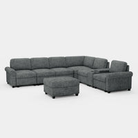 Graphite-Grey-/-Chenille-7-Seat-L-Shaped-Sectional-with-Console