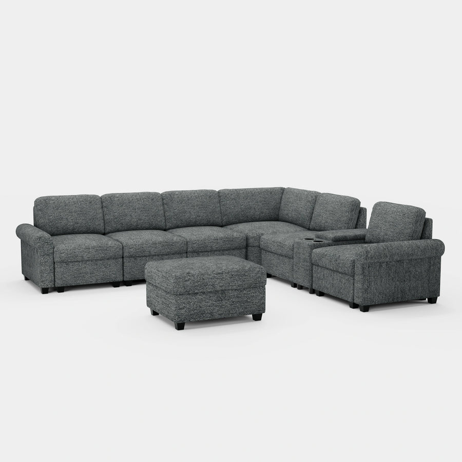 Graphite-Grey-/-Chenille-7-Seat-L-Shaped-Sectional-with-Console