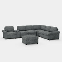 Silver-Grey-/-Chenille-8-Seat-L-Shaped-Sectional-with-Console