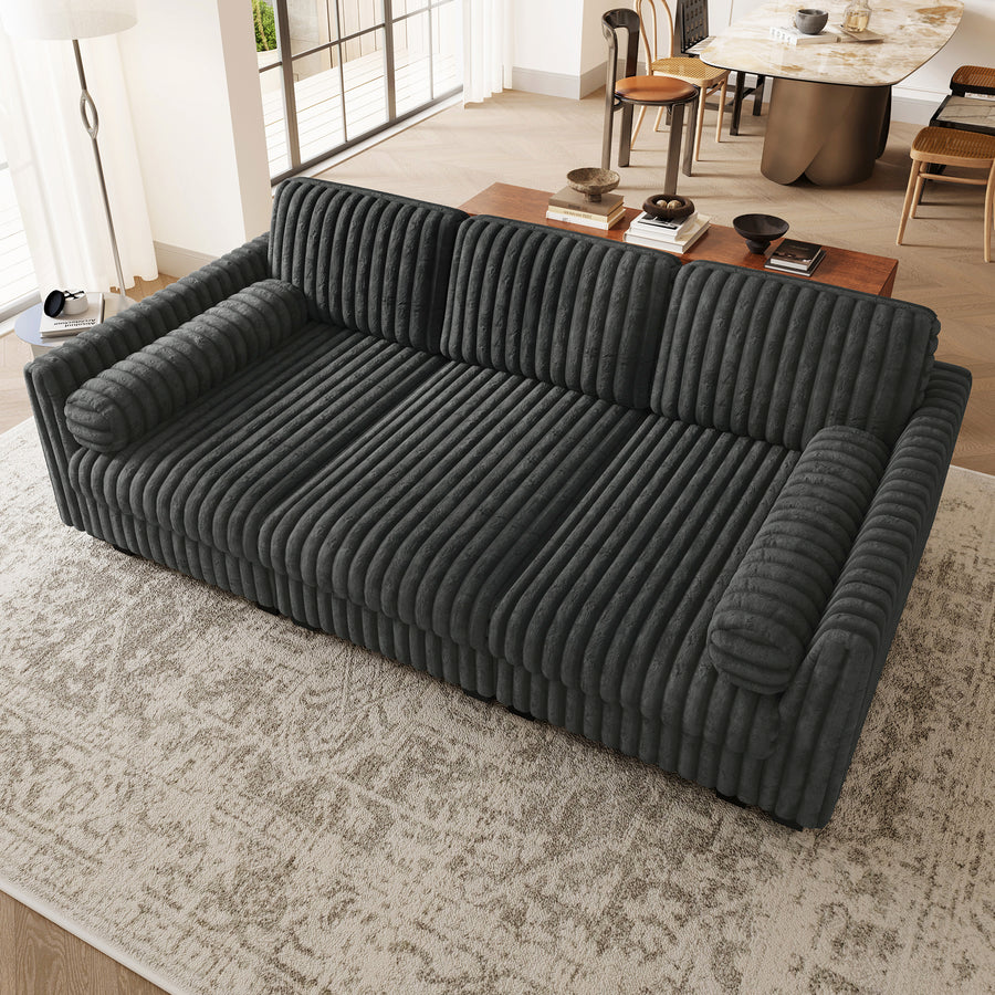 Dark-Grey-/-Faux-Rabbit-Fur-Corduroy-3-Seat-Sleeper-Sofa