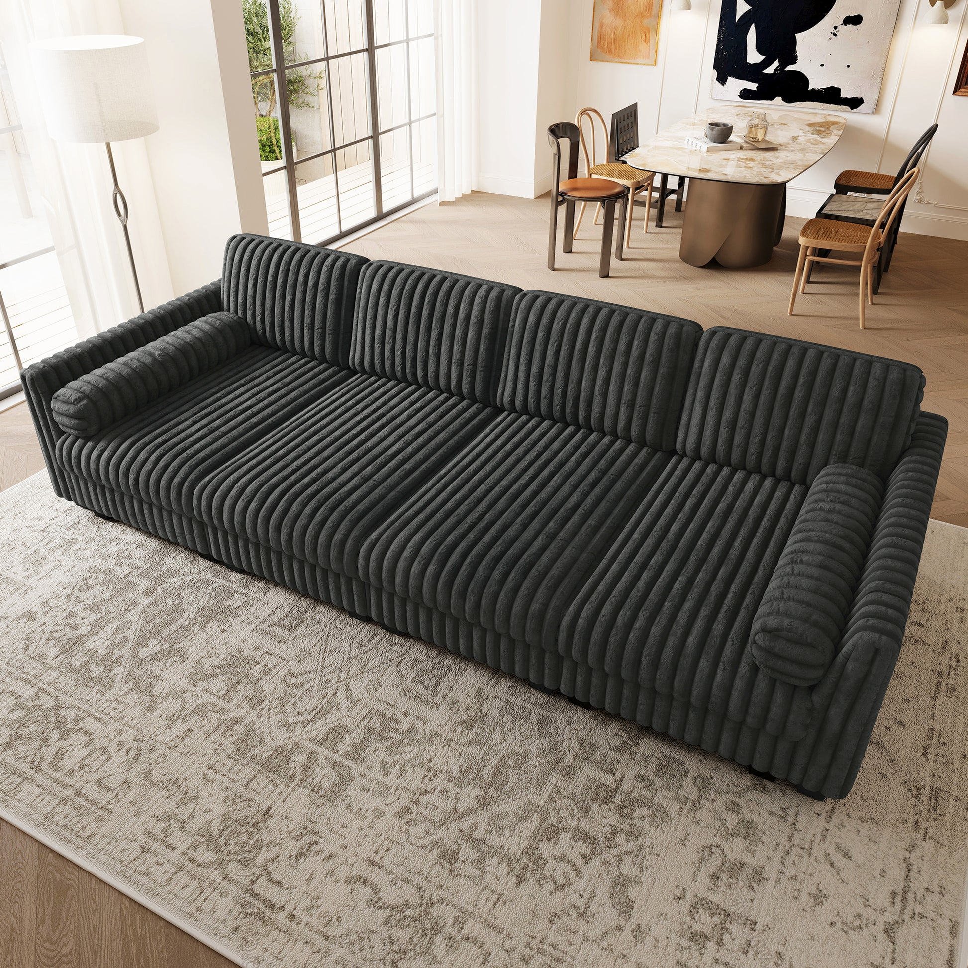 Dark-Grey-/-Faux-Rabbit-Fur-Corduroy-111-Inch-Sleeper-Sofa