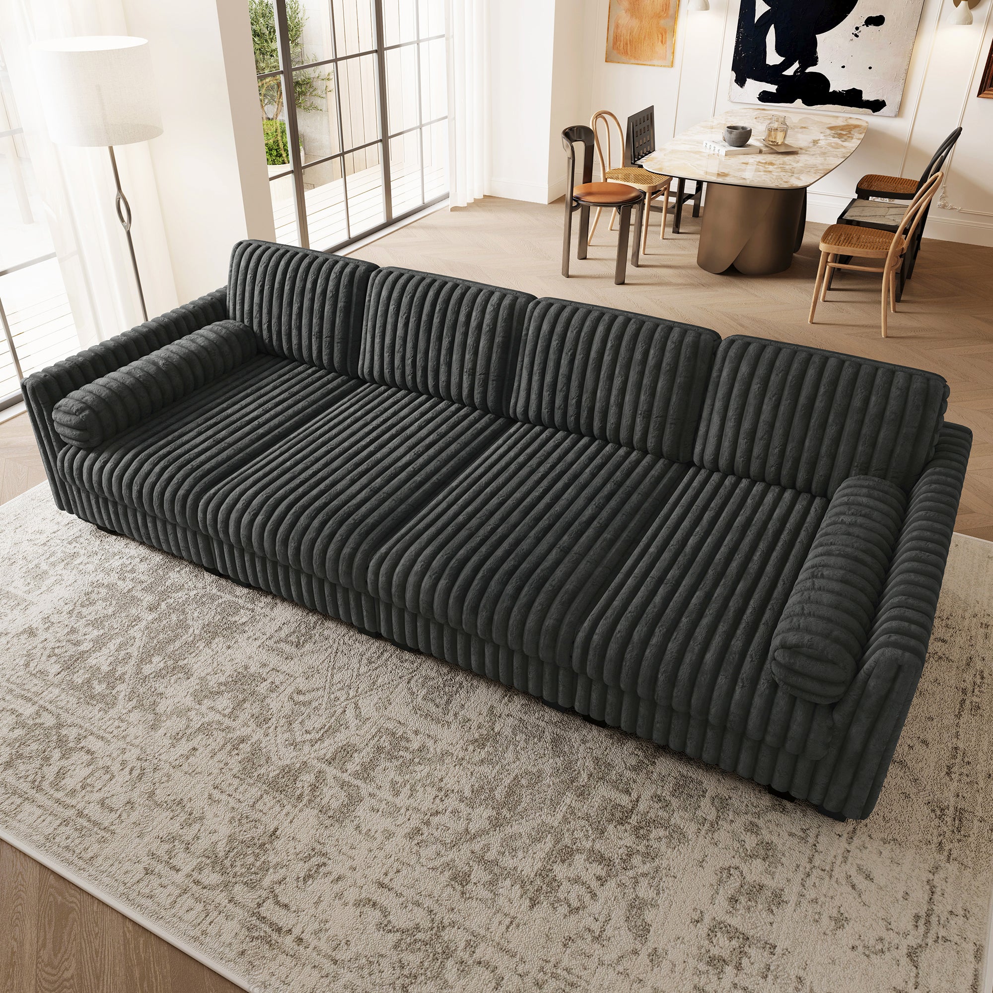 Dark-Grey-/-Faux-Rabbit-Fur-Corduroy-111-Inch-Sleeper-Sofa