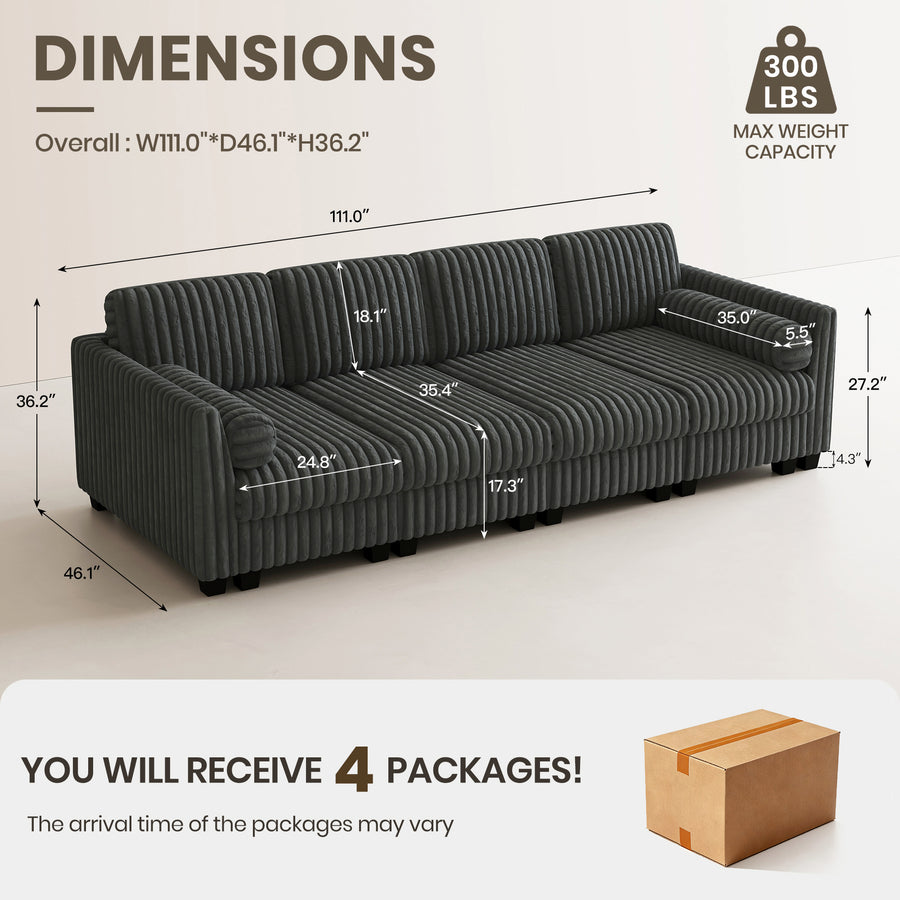 Dark-Grey-/-Faux-Rabbit-Fur-Corduroy-4-Seat-Sleeper-Sofa-dimension
